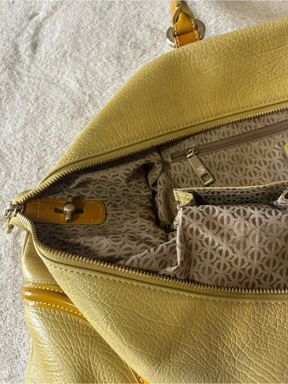 Louis Quatorze Satchel Square Grain Leather Designer Bag Pale Yellow Top Handle